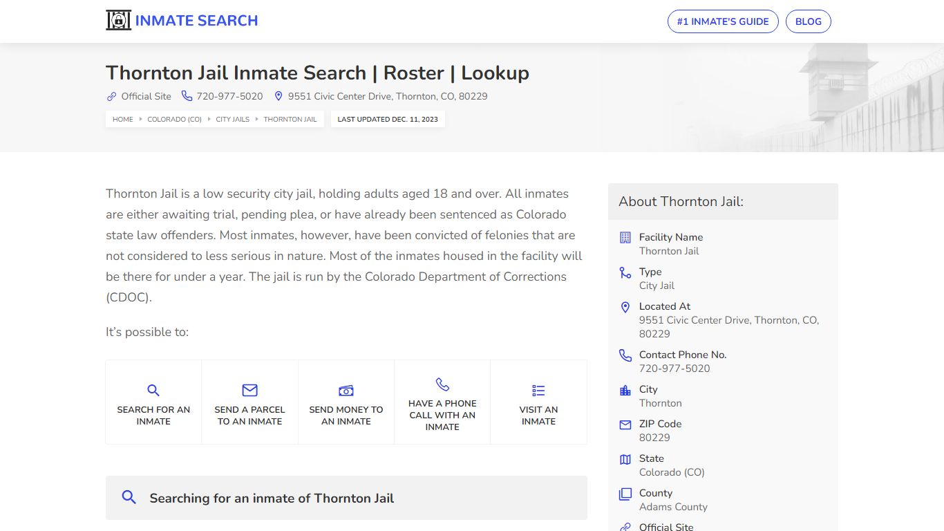Thornton Jail Inmate Search | Roster | Lookup