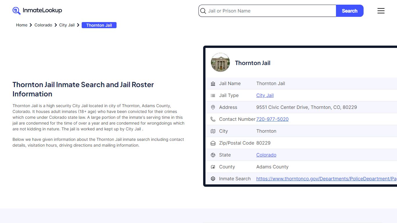 Thornton Jail Inmate Search - Thornton Colorado - Inmate Lookup